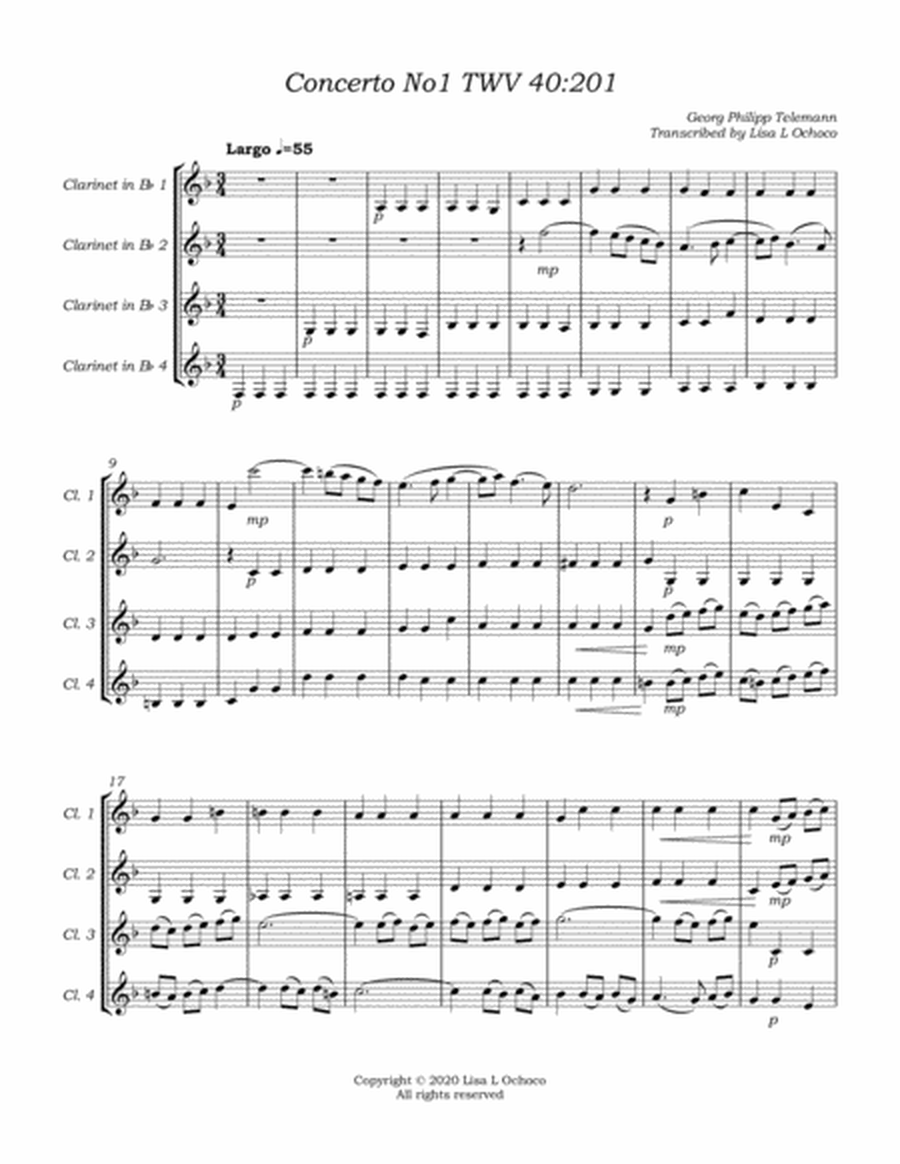Concerto No1 TWV 40:201 for Clarinet Quartet image number null