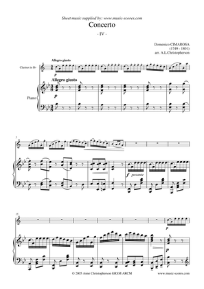 Book cover for Cimarosa Allegro Giusto - 4th movement from Oboe Concerto - Clarinet and Piano