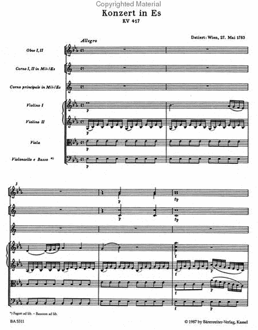 Concerto for Horn and Orchestra No. 2 E flat major KV 417