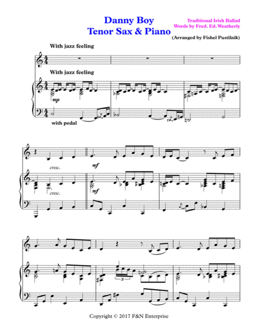 "Danny Boy"-Piano Background for Tenor Sax and Piano image number null