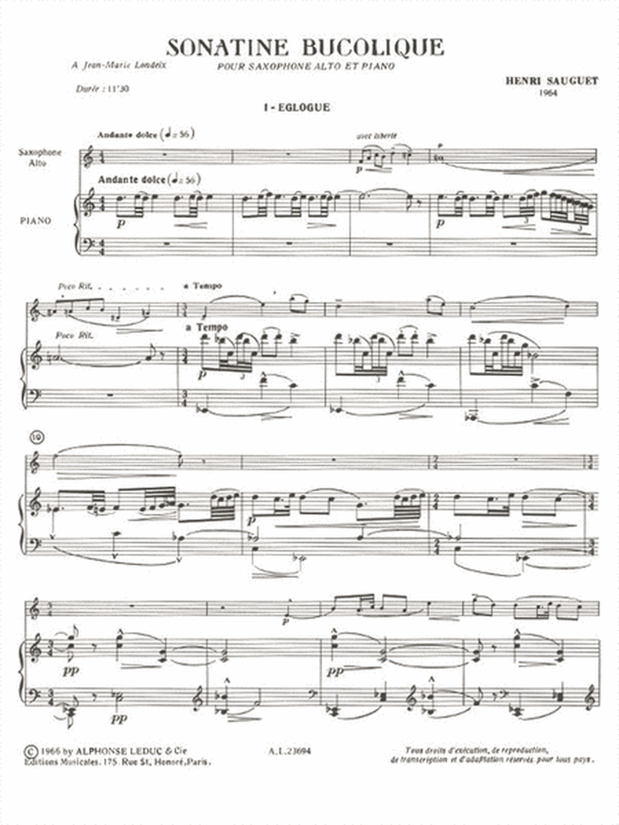 Sonatine Bucolique (saxophone-alto & Piano)