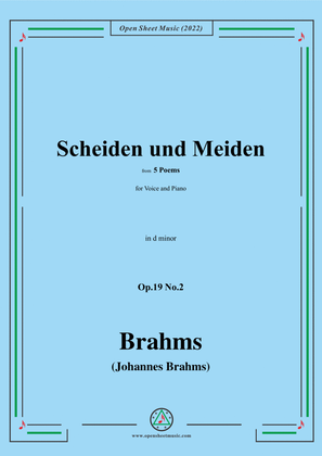 Book cover for Brahms-Scheiden und Meiden,Op.19 No.2,from 5 Poems,in d minor