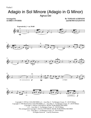 Book cover for Adagio In Sol Minore (Adagio in G Minor) (arr. Audrey Snyder) - Violin 1