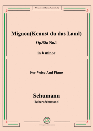 Book cover for Schumann-Mignon(Kennst du das Land),Op.98a No.1,in b minor,for Vioce&Pno