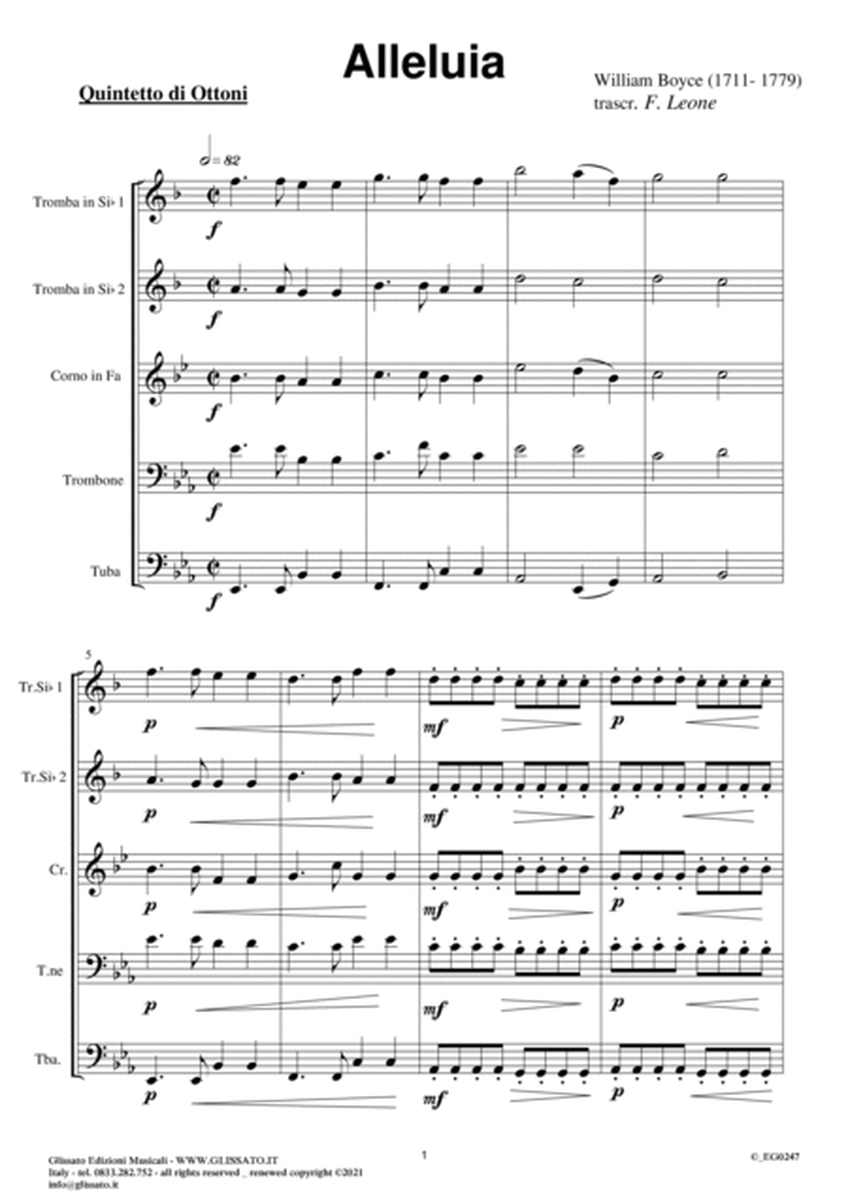 Alleluia by William Boyce for brass quintet/ensemble - score & parts (13) image number null