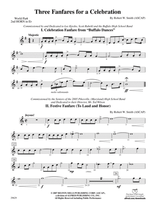 Book cover for Three Fanfares for a Celebration: (wp) 2nd Horn in E-flat