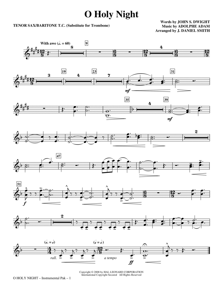 O Holy Night - Tenor Sax 1,2/Baritone TC 1,2