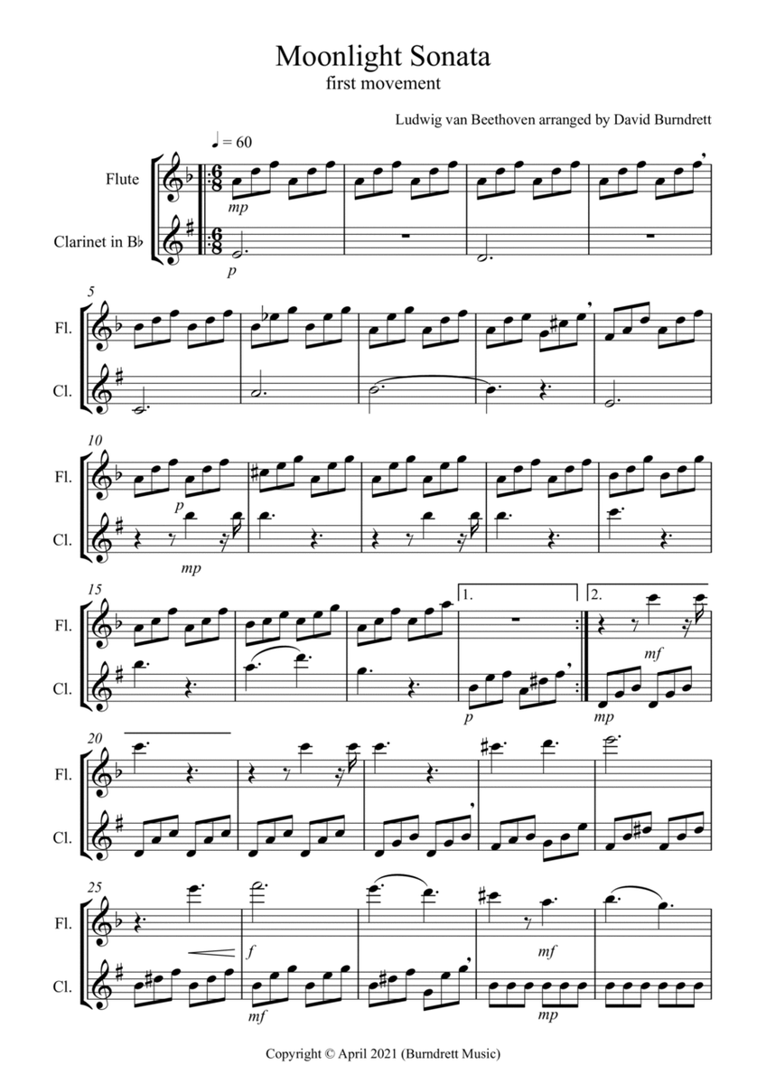 Moonlight Sonata (1st movement) for Flute and Clarinet Duet image number null