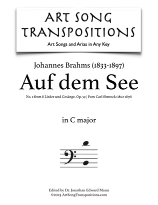 Book cover for BRAHMS: Auf dem See, Op. 59 no. 2 (transposed to C major, bass clef)