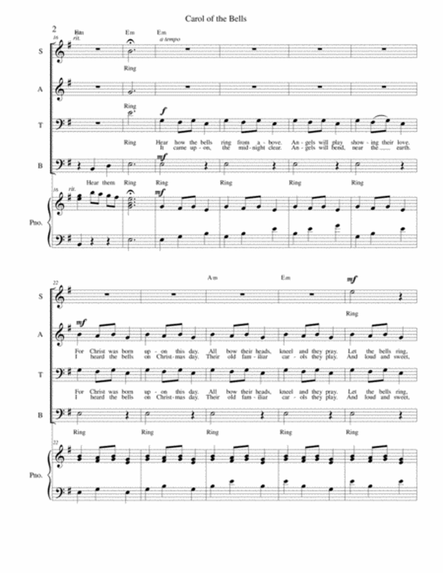 Carol of the Bells (Hear them Ring) - SATB and Piano image number null