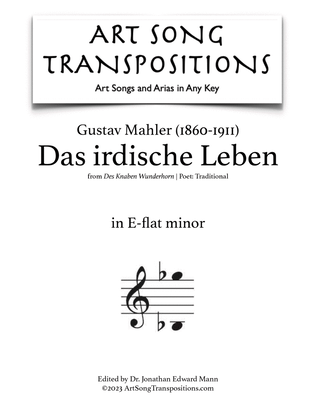 Book cover for MAHLER: Das irdische Leben (transposed to E-flat minor)