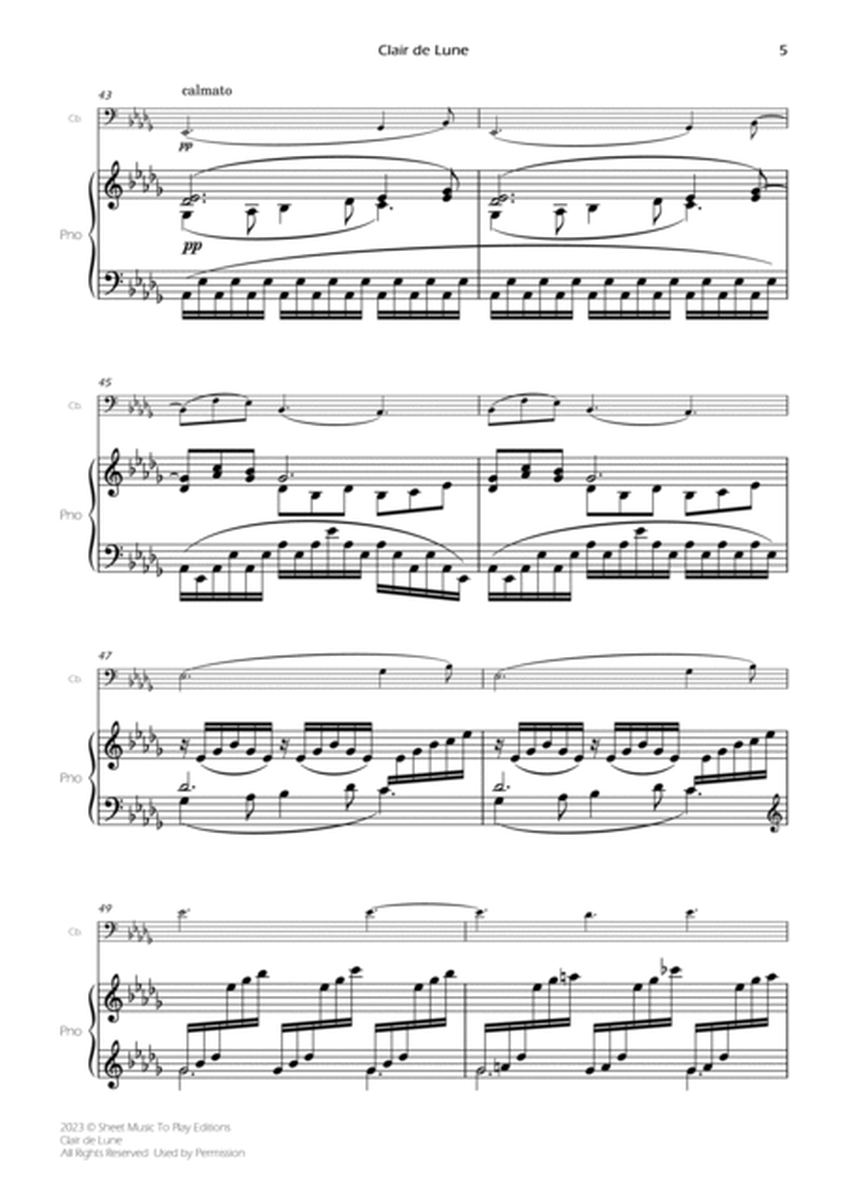 Clair de Lune by Debussy - Contrabass and Piano (Full Score and Parts) image number null