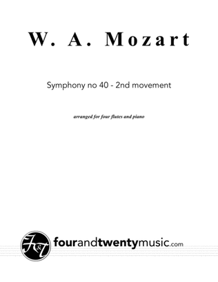 Book cover for Symphony No 40, second movement, arranged for 4 flutes and piano