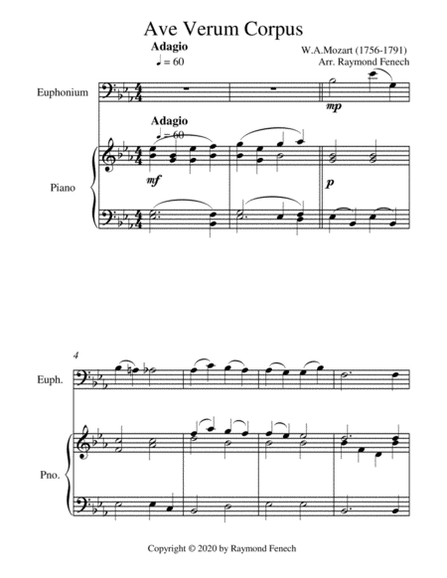 Ave Verum Corpus - Euphonium and Piano - Intermediate level image number null