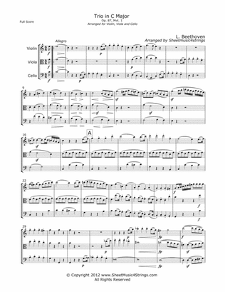 Beethoven, L., - Trio Op. 87 (Mvt. 1) for Violin, Viola and Cello