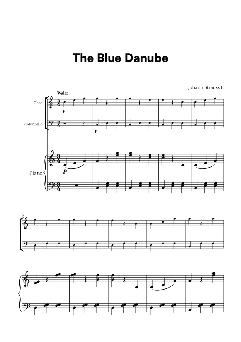 Johann Strauss II - The Blue Danube for Oboe, Cello and Piano image number null