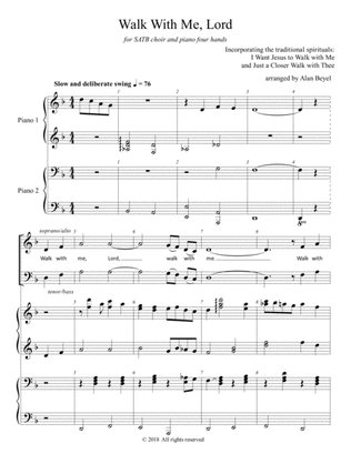 Book cover for Walk with Me, Lord (SATB and piano 4 hands) 11 pages.