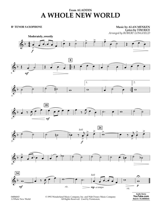 Book cover for A Whole New World (from Aladdin) (arr. Robert Longfield) - Bb Tenor Saxophone