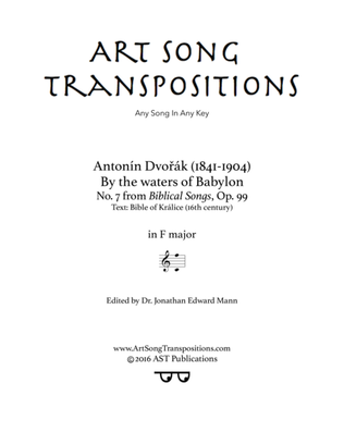 Book cover for DVORÁK: By the waters of Babylon, Op. 99 no. 7 (transposed to F major)