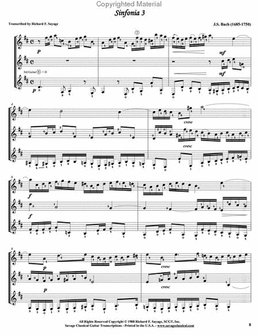 The Complete 15 Three Part Sinfonia for Classical Guitar Trio (with Individually Bound Parts) by Johann Sebastian Bach Acoustic Guitar - Sheet Music