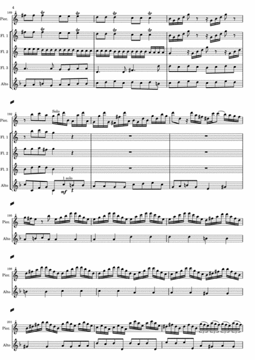 Vivaldi - Piccolo Concerto RV 443 - Second and third movements - version for Flute Quintet or Flute