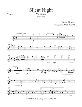 Book cover for Silent Night - Variations (Piano Trio) Violin part