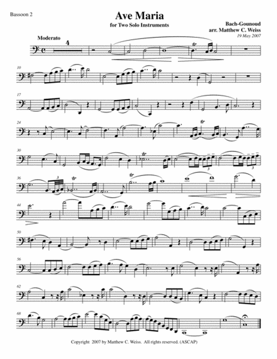 Ave Maria for Two Solo Instruments - Bassoon 2