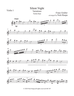 Book cover for Silent Night - variations (Violin Duet) Violin 1 part