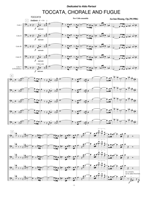 Book cover for Toccata, Chorale and Fugue - A Cello Ensemble, Op.39 [1986] - Dedicated to Prof.Parisot