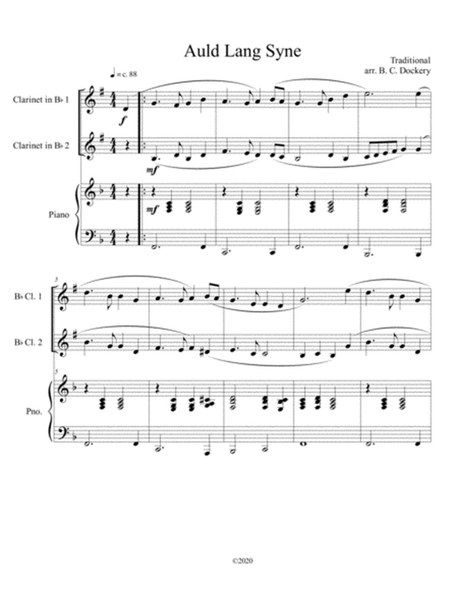 Auld Lang Syne (clarinet duet) with optional piano accompaniment image number null