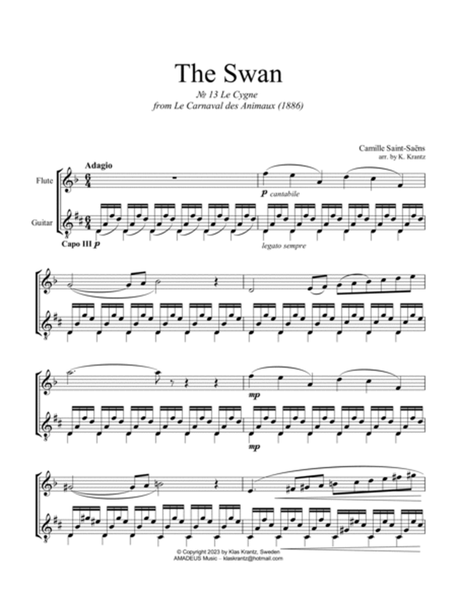 The Swan / Le cygne for flute or violin and guitar (F major/guitar Capo III) image number null