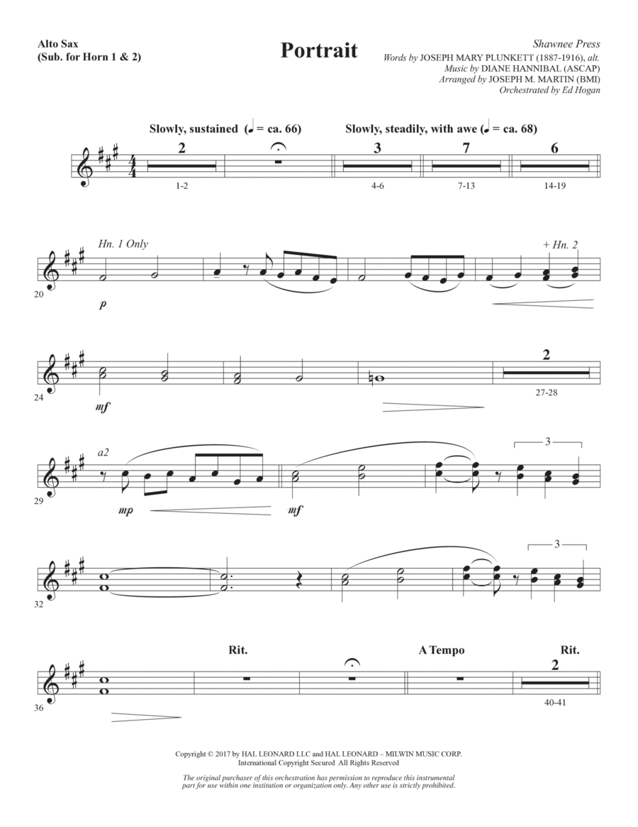 Portrait (Large Ensemble) (arr. Joseph M. Martin) - Alto Sax 1-2 (sub. Horn 1-2)