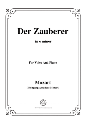 Book cover for Mozart-Der zauberer,in e minor,for Voice and Piano