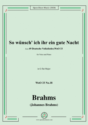 Book cover for Brahms-So wünsch' ich ihr ein gute Nacht,WoO 33 No.18,in G flat Major,for Voice&Pno