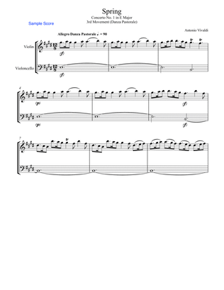 Book cover for SPRING (La Primavera), 3rd. Mov., Danza Pastorale, String Duo, Intermediate Level for violin and ce