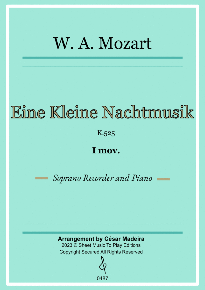 Eine Kleine Nachtmusik (1 mov.) - Soprano Recorder and Piano (Full Score and Parts) image number null