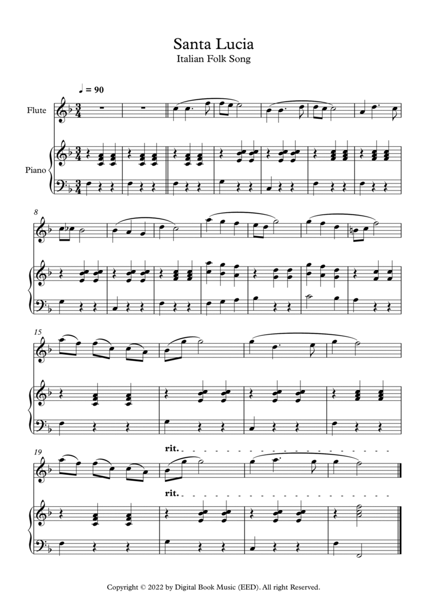 Santa Lucia - Italian Folk Song (Flute + Piano) image number null