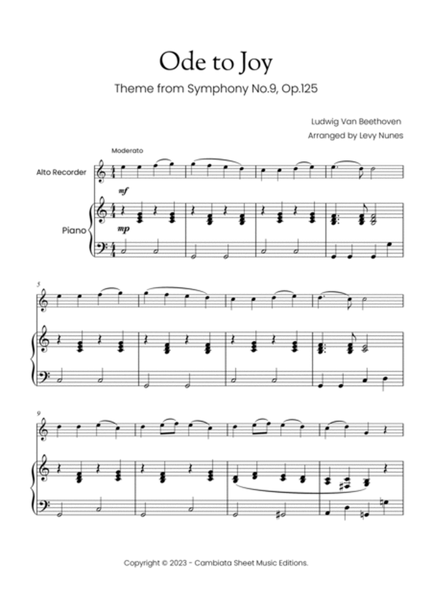 Ode To Joy - Solo Alto Recorder and Piano accompaniment (Easy) image number null