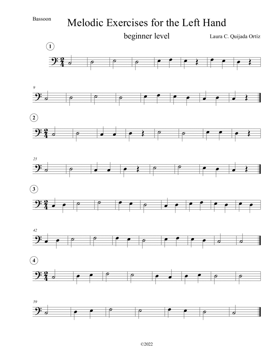 Melodic Exercises for the Left Hand. Beginner bassoonist.