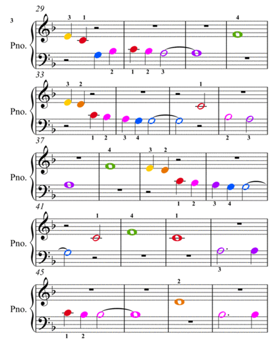 Piano Concerto K467 Elvira Madigan Beginner Piano Sheet Music with Colored Notes
