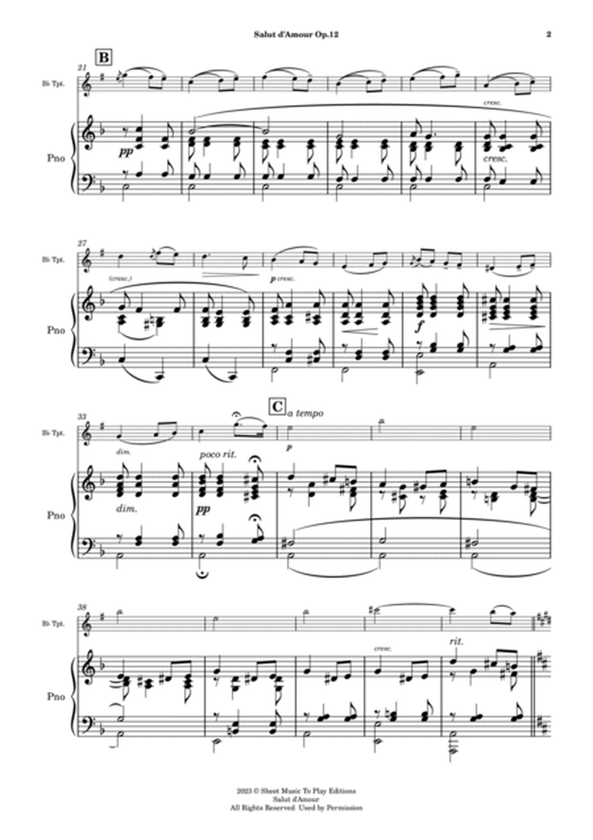 Salut d'Amour by Elgar - Bb Trumpet and Piano (Full Score) image number null