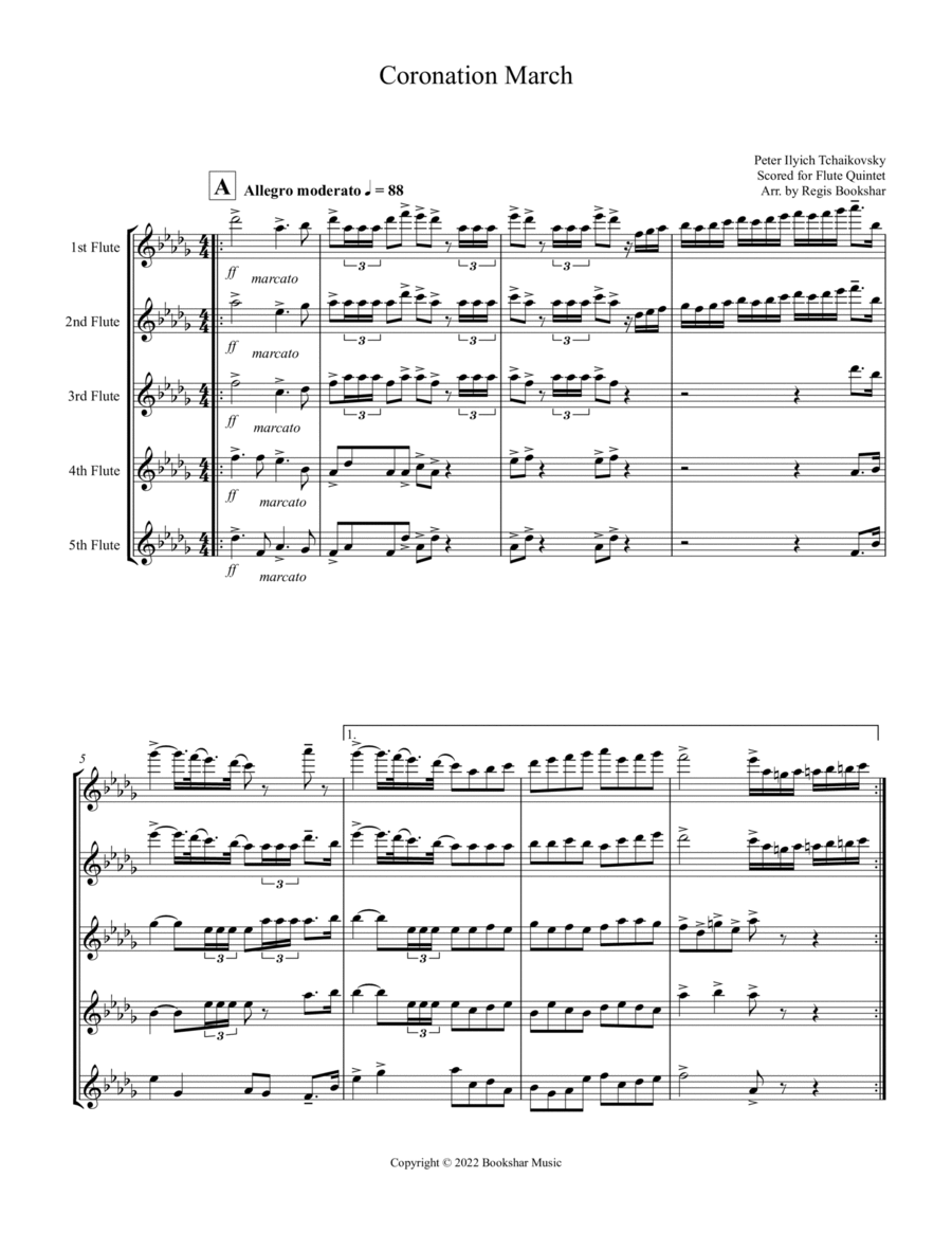 Coronation March (Db) (Flute Quintet)