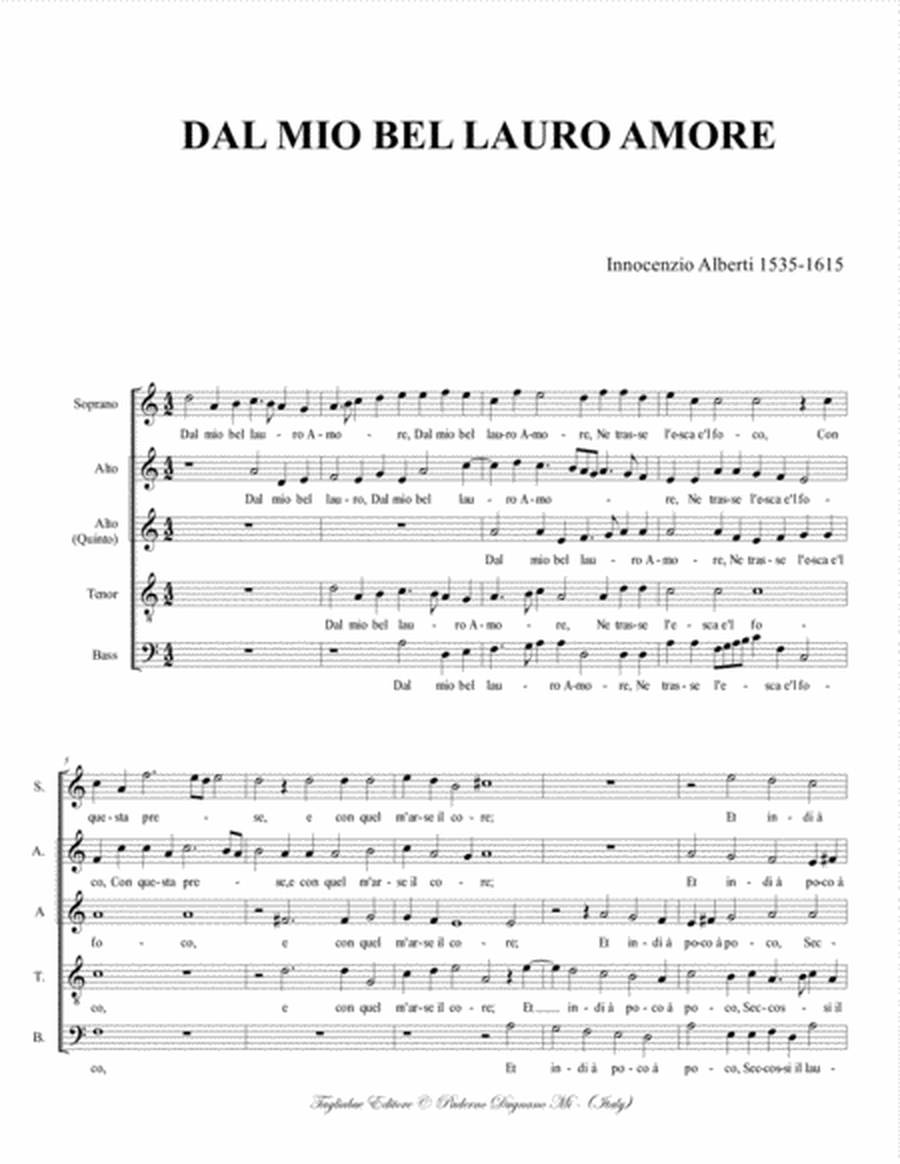 DAL MIO BEL LAURO AMORE - Alberti I. - For SAATB Choir image number null