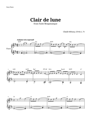 Book cover for Clair de Lune by Debussy for Easy Piano