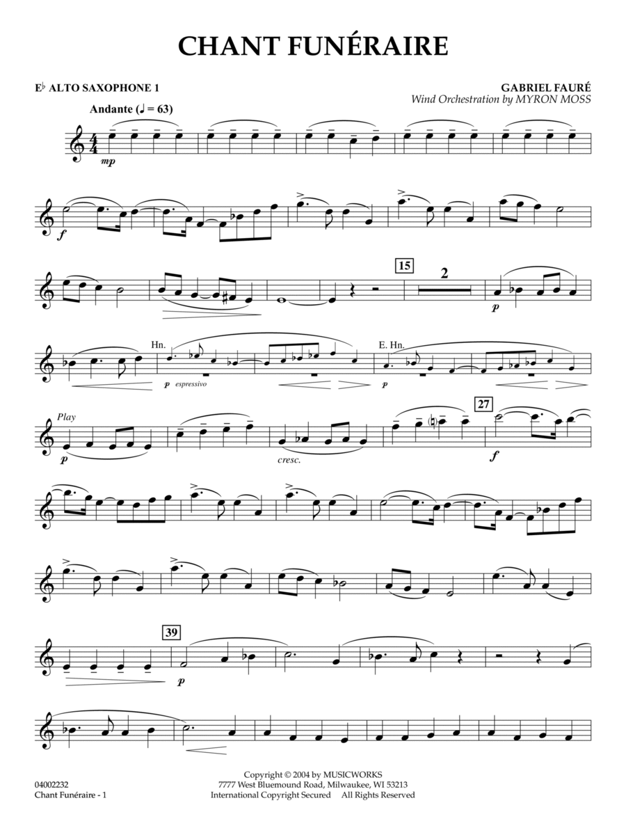 Chant Funeraire (arr. Myron Moss) - Eb Alto Saxophone 1
