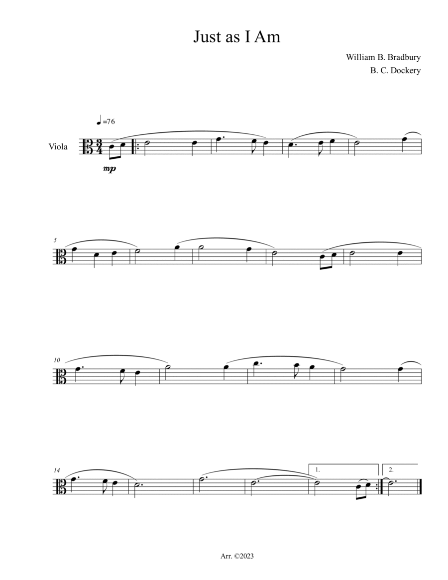 Just As I Am (Viola Solo) by William B. Bradbury Viola Solo - Digital Sheet Music
