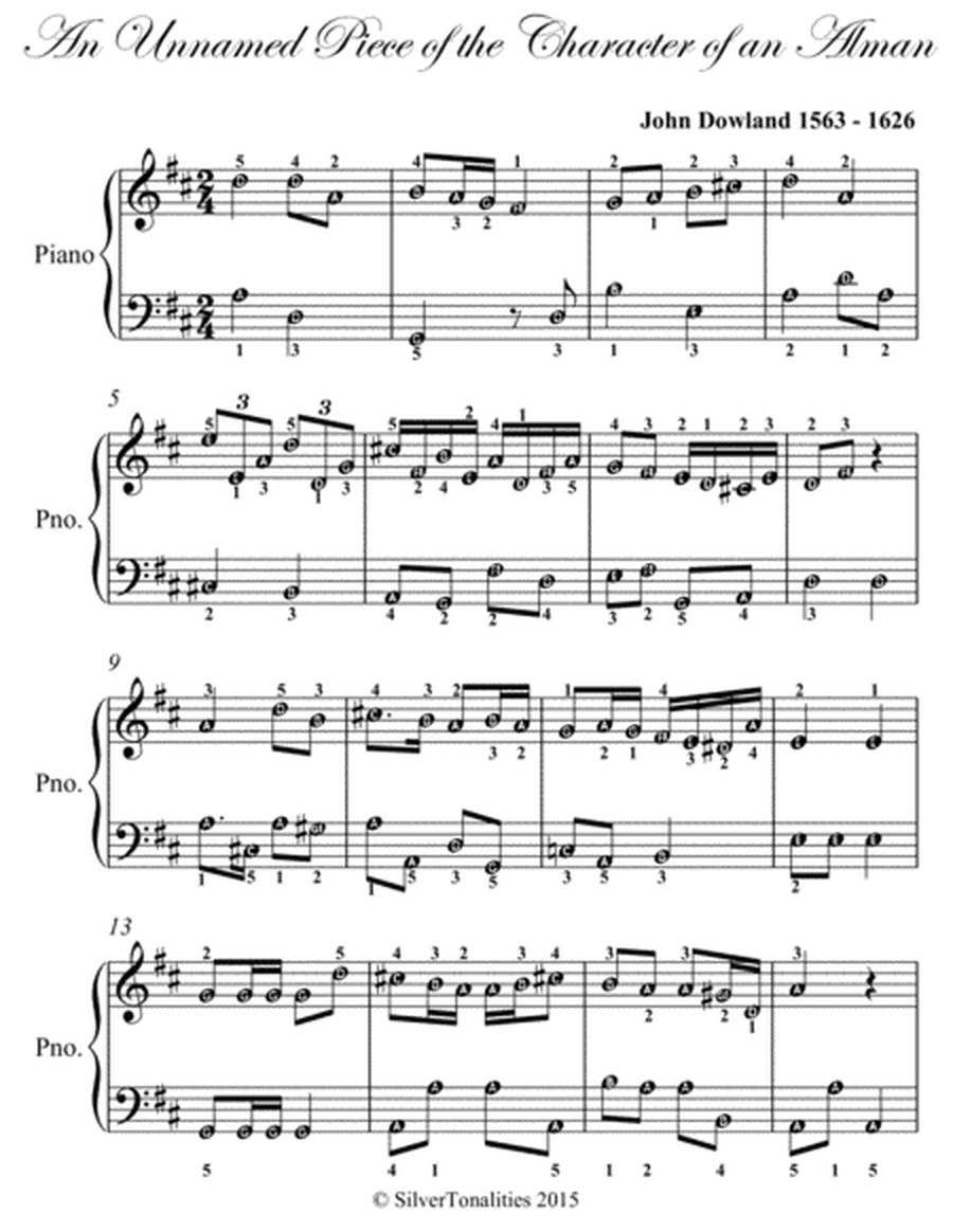 An Unnamed Piece of the Character of an Alman Easy Piano Sheet Music