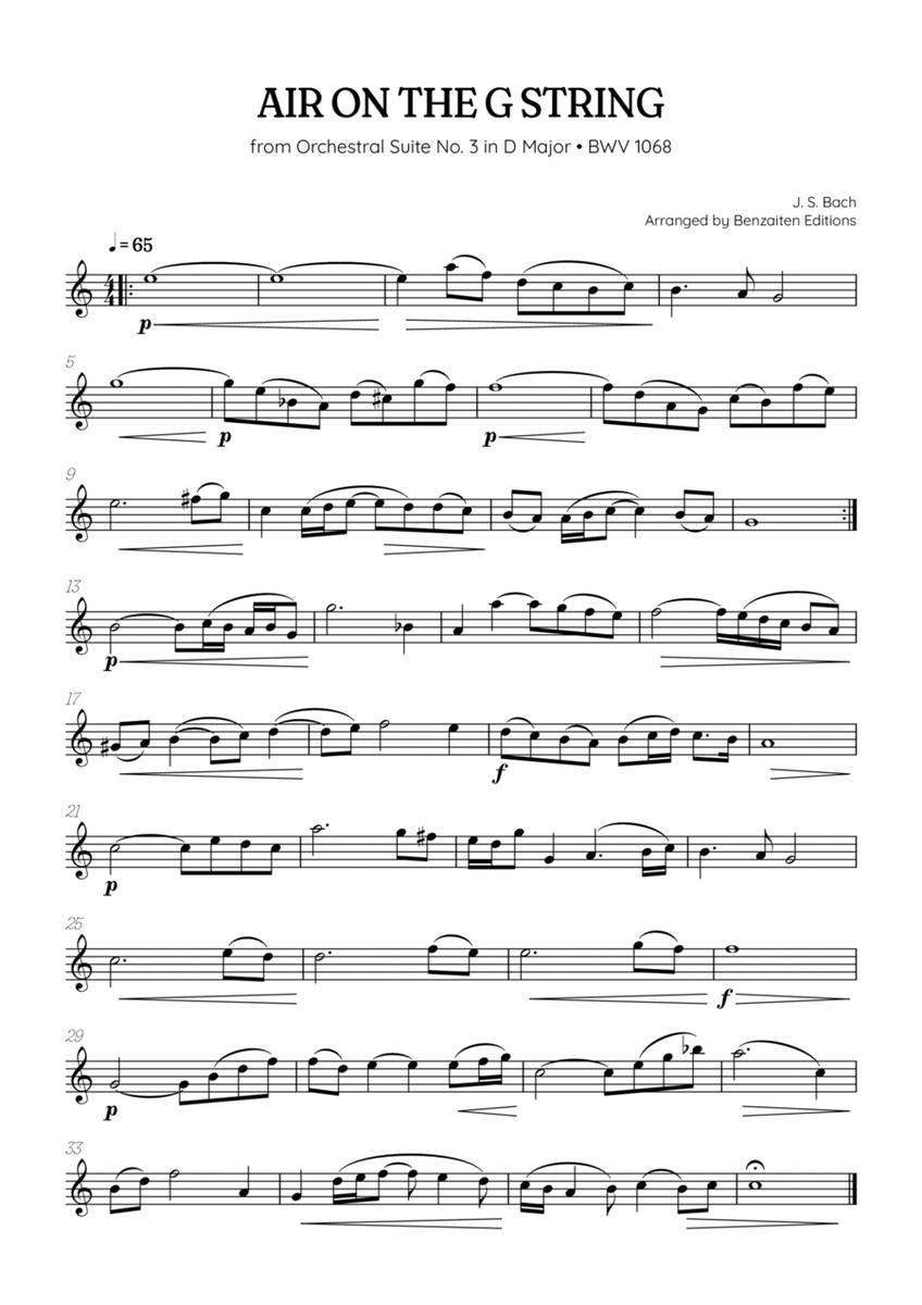 JS Bach • Air on the G String from Suite No. 3 BWV 1068 | violin sheet music image number null