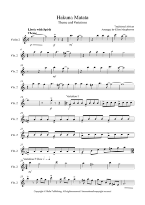 Book cover for Hakuna Matata Theme & Variation - Easy String Quartet - Violin 2