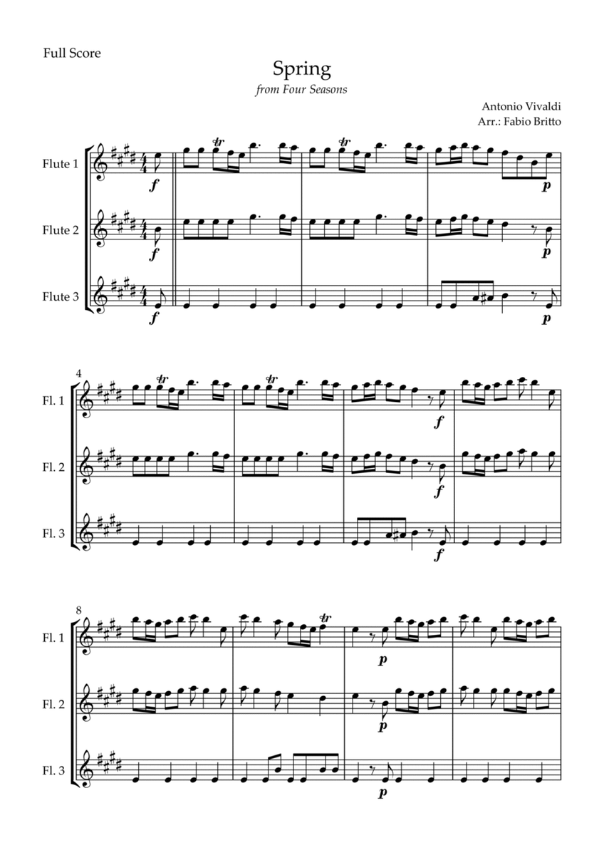 Spring (from Four Seasons of Antonio Vivaldi) for Flute Trio image number null